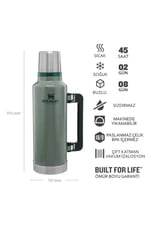 Stanley Classic Legendary Vakumlu Çelik Termos, 1.9 Litre, Yeşil (Hammertone Green)