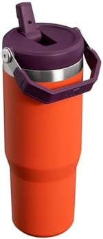 Stanley IceFlow Paslanmaz Çelik Bardak Vakum Yalıtımlı Su Şişesi Ev ve Araba için Yeniden Kullanılabilir Bardak Saman Sızdırmaz Kapaklı Soğuk 12 Saat Soğuk veya 2 Gün Buzlu, Tigerlily Erik, 850 ml /