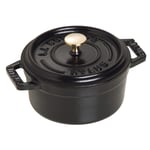 STAUB 40500-101-0 Mini Güveç, yuvarlak kapaklı 10 cm, 0,25 L, indüksiyona uygun, mat siyah emaye kap içi, siyah