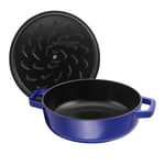 Staub Braisers Chistera Yağmur Efektli Kapaklı Döküm Tencere, Mavi - Bedenler: 28 cm, 24 cm, 3.7 L, 33 x 31 x 9.5 cm