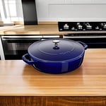 Staub Braisers Chistera Yağmur Efektli Kapaklı Döküm Tencere, Mavi - Bedenler: 28 cm, 24 cm, 3.7 L, 33 x 31 x 9.5 cm