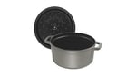 STAUB Dökme demir kızartma tavası / Cocotte buhar eklentili, yuvarlak 26 cm, 5.2 l, tencerenin içinde mat siyah emaye kaplama, grafit grisi