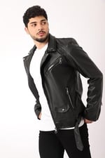 Stil Kombin Kuzey Beli Kemerli Suni Deri Ceket BL 1261