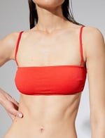 Straplez Bikini Üstü Çıkarılabilir Askılı Dokulu Kaplı