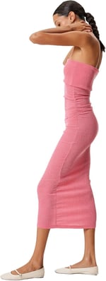 Straplez Elbise Midi Bodycon Bürümcük Kolsuz Drapeli Slim Fit Bürümcük