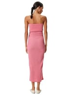 Straplez Elbise Midi Bodycon Bürümcük Kolsuz Drapeli Slim Fit Bürümcük