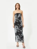 Straplez Midi Elbise Korse Detaylı
