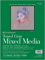 Strathmore Toned Gray Mixed Media, 400'lü Serisi, Gri, Geri Dönüştürülmüş Karışık Medya Kağıdı, 300 g/m², Kısa Tarafı Yapıştırılmış Blok, 23 x 31 cm, Gri, 15 Yaprak