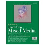 Strathmore Toned Gray Mixed Media, 400'lü Serisi, Gri, Geri Dönüştürülmüş Karışık Medya Kağıdı, 300 g/m², Kısa Tarafı Yapıştırılmış Blok, 23 x 31 cm, Gri, 15 Yaprak