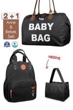 Stylo Bebek Bakım Kadın Omuz Çantası + Popi Anne Kadın Sırt Çantası Termos Çanta Hediye (POPİBABYSİYAH)