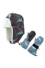 Su Geçirmez Erkek Çocuk Bere Eldiven Set 2-4 Yaş Kayak Snowboard Gri Mavi Dino, 2-4 Yaş