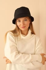 Su Geçirmez Kapitone Kumaş Bucket Şapka - Siyah