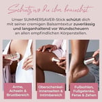 SUMMERSAVER Kadın yara önleyici çubuk, yara sürtünmelerine karşı uzun süreli ve etkili koruma, dermatolojik olarak test edilmiştir, SUMMERSAVER alüminyum içermez, PEG içermez, vegan, hayvanlar