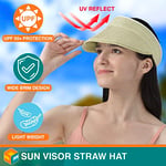 SUN CUBE Güneşlik Şapkası Kadın, Plaj Şapkası Geniş Kenarlı Hasır UV Koruması, Katlanabilir Paketlenebilir Şapka, Roll Up At Kuyruğu Yaz Siperliği