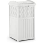 Suncast Veranda için 33 Galon Saklanan Çöp Kutusu - Reçine Kapaklı Dış Mekan Çöp Kutusu - Arka Bahçe, Güverte veya Terasta Kullanım - Beyaz, Model: GHW1732WH