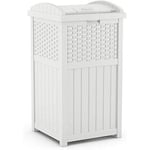 Suncast Veranda için 33 Galon Saklanan Çöp Kutusu - Reçine Kapaklı Dış Mekan Çöp Kutusu - Arka Bahçe, Güverte veya Terasta Kullanım - Beyaz, Model: GHW1732WH