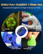 SUNLU PLA+2.0 3 Boyutlu Yazıcı Filamenti, Yükseltme PLA+ 1,75 mm, Daha Sağlam ve Daha Güçlü, Düzgün Sargılı, Boyutsal Doğruluk +/- 0,02 mm, 1 KG Makara (2,2 lbs), Siyah - Seçenekler: 1 kg, 1KG