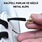 Süper Pratik Klipsli Elastik Akıllı Bağcık, Metal Tokalı Lastikli Ayakkabı Bağcığı,