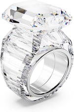 Swarovski Sekizgen Kesim Kristal/Paslanmaz Çelik Parlak Yüzük, 55 mm Boyut, Beyaz