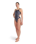 Swimsuit Challenge Back Marbled Kadın Mavi Yüzücü Mayosu 005562740