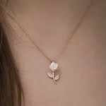 T5220 Gümüş Rose Beyaz Gül Kolye