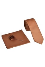 Taba Kravat Mendil Yaka Çiçeği Set