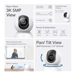 Tapo C230, 3K 5MP, Yapay Zeka Desteği, Hareket Takibi, 360°, 12m Gece Görüşü, Çift Yönlü Sesli İletişim, Bulut/Yerel Depolama, Bebek Ağlaması Tespiti,İç Mekan Wi-Fi Güvenlik Kamerası
