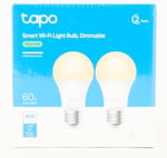 Tapo L510E 2-pack , Ayarlanabilir Akıllı Wi-Fi Ampulü, 806 Lümen, E27 Duy, 8,3W, Enerji tasarrufu, Amazon Alexa ve Google Home ile çalışır, Kısılabilir Yumuşak Sıcak Beyaz, Hub Gerekmez