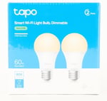 Tapo L510E 2-pack , Ayarlanabilir Akıllı Wi-Fi Ampulü, 806 Lümen, E27 Duy, 8,3W, Enerji tasarrufu, Amazon Alexa ve Google Home ile çalışır, Kısılabilir Yumuşak Sıcak Beyaz, Hub Gerekmez
