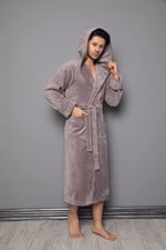 Taş Biyeli Uzun Kapüşonlu Bambu Pamuklu Erkek Bornozu Taş L/XL