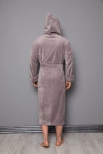 Taş Biyeli Uzun Kapüşonlu Bambu Pamuklu Erkek Bornozu Taş L/XL