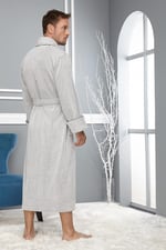 Taş Rengi Pitikare Desenli Bambo Cotton Erkek Bornozu A.Gri XXL