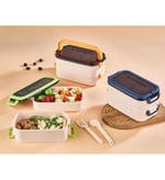 Taşınabilir Yemek Kabı 2 Katlı Lunch Box Diyet Beslenme Kutusu Saklama Kabı Çatal Kaşıklı Sefer Tası (lacivert)
