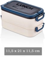 Taşınabilir Yemek Kabı 2 Katlı Lunch Box Diyet Beslenme Kutusu Saklama Kabı Çatal Kaşıklı Sefer Tası (lacivert)