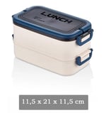 Taşınabilir Yemek Kabı 2 Katlı Lunch Box Diyet Beslenme Kutusu Saklama Kabı Çatal Kaşıklı Sefer Tası (lacivert)