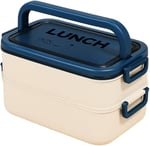 Taşınabilir Yemek Kabı 2 Katlı Lunch Box Diyet Beslenme Kutusu Saklama Kabı Çatal Kaşıklı Sefer Tası (lacivert)