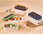 Taşınabilir Yemek Kabı 2 Katlı Lunch Box Diyet Beslenme Kutusu Saklama Kabı Çatal Kaşıklı Sefer Tası (lacivert)