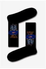Teddy Bear Desen Siyah Unisex Soket Çorap Siyah Standart