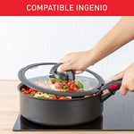 Tefal Ingenio L9846302 cam kapak, 20 cm, yer tasarruflu saklama, katlanır sap, hızlı pişirme, Ingenio uyumlu, bulaşık makinesinde yıkanabilir, yüksek performans, şeffaf ve siyah