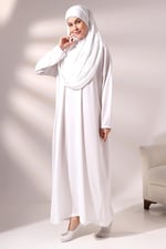 Tek Parça Namaz Elbisesi - Beyaz - 5015