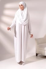 Tek Parça Namaz Elbisesi - Beyaz - 5015