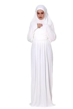 Tek Parça Pratik Başörtülü Robalı Namaz Elbisesi 8015 Kırık Beyaz