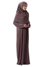 Tek Parça Pratik Başörtülü Robalı Namaz Elbisesi 8015 Sütlü Kahve