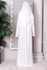 Tek Parça Pratik Başörtülü Robalı Namaz Elbisesi 8015 Kırık Beyaz