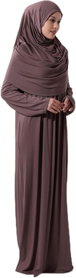 Tek Parça Pratik Başörtülü Robalı Namaz Elbisesi 8015 Sütlü Kahve