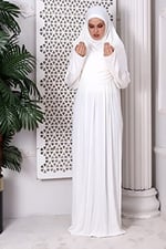 Tek Parça Pratik Başörtülü Robalı Namaz Elbisesi 8015 Kırık Beyaz