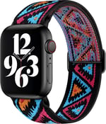 Teknoft Apple Watch ile Uyumlu Etnik Desen Motifli Ayarlanabilir Tokalı Bohemian Serisi Yumuşak Kumaş Kordon - Seçenekler: 38-40-41mm, 42-44-45-46-49mm