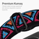 Teknoft Apple Watch ile Uyumlu Etnik Desen Motifli Ayarlanabilir Tokalı Bohemian Serisi Yumuşak Kumaş Kordon - Seçenekler: 38-40-41mm, 42-44-45-46-49mm