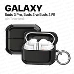 Teknoft Samsung Galaxy Buds 3 Pro, Buds 3 ve Buds 3 FE ile Uyumlu Darbelere Karşı Ultra Güçlü Çift Renkli Sert Kenarlı Mat Silikon Kılıf (Siyah, Galaxy Buds 3 Pro/3/3 FE)