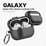 Teknoft Samsung Galaxy Buds 3 Pro, Buds 3 ve Buds 3 FE ile Uyumlu Mandallı Kapak Kilit Sistemli Kumlanmış Mat Dokulu Darbelere Dayanıklı Hibrit Kılıf (Gri, Galaxy Buds 3 Pro/3/3 FE)